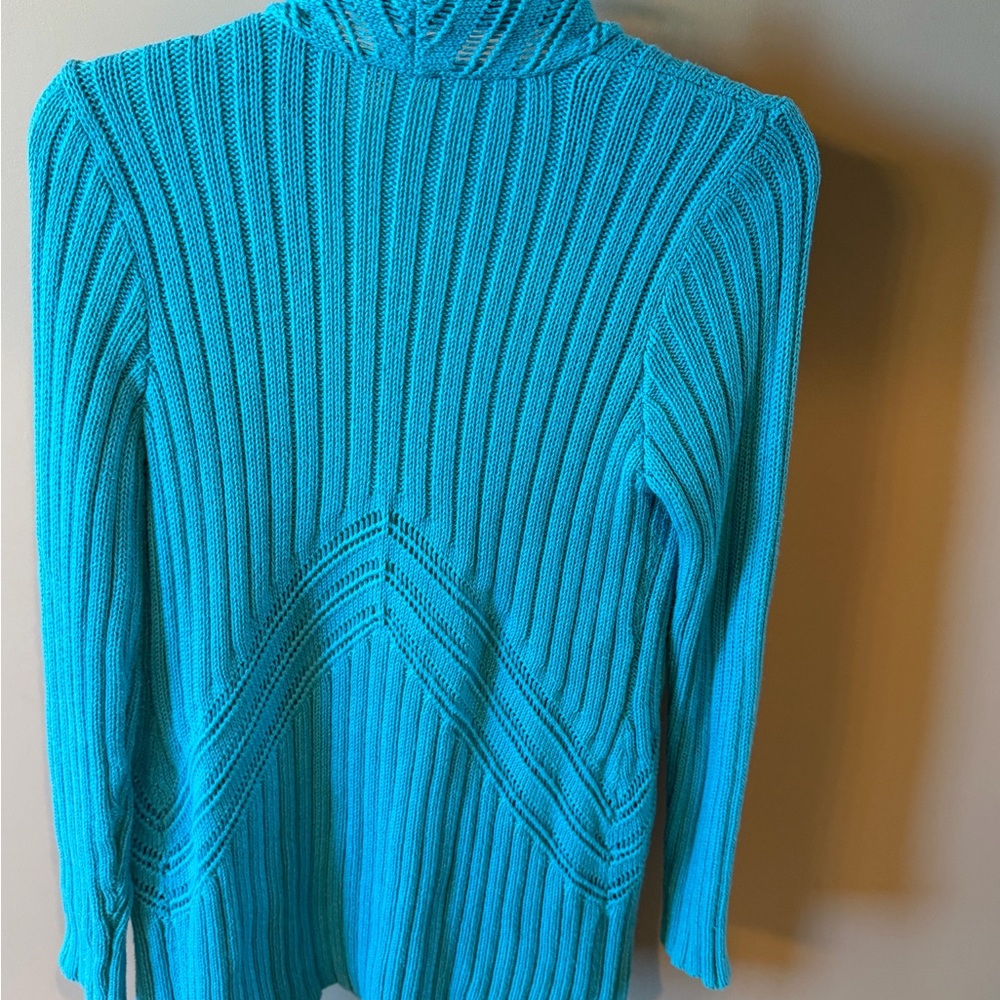 Chico's Open-Front Ribbed Cardigan - Turquoise Blue - Picture 2 of 2